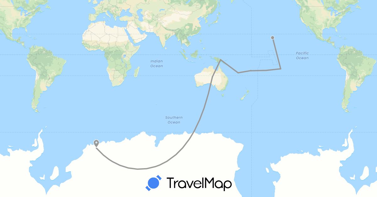TravelMap itinerary: driving, plane in Australia, Fiji, France, Papua New Guinea, United States (Europe, North America, Oceania)